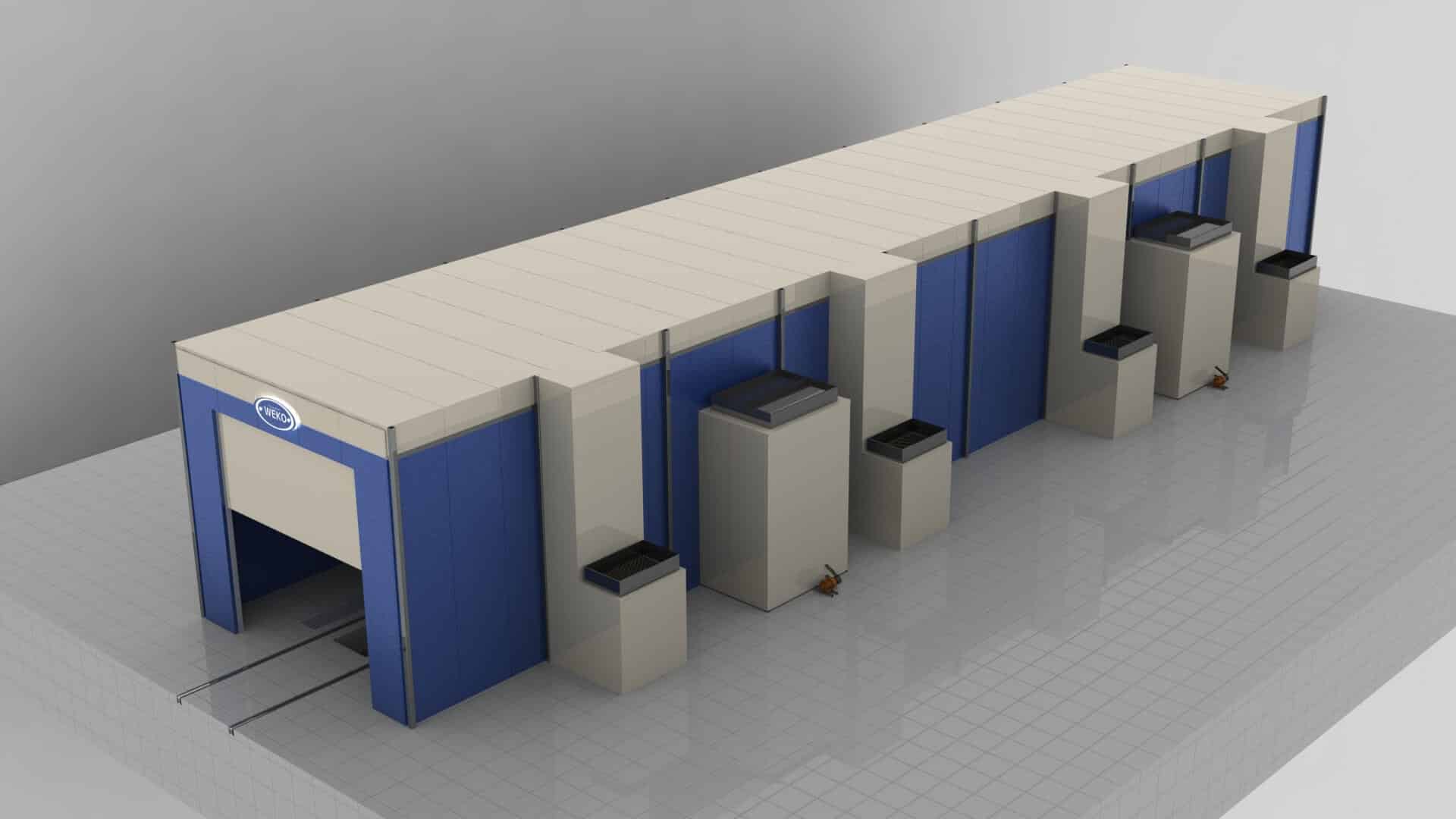 Průchozí lakovací a sušící kabina pro současné lakování dvou nákladních vagonů — Donetskstal